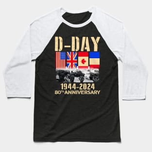 D-Day 2024, Normandy Landings 80th Anniversary 1944-2024 UK Flag Baseball T-Shirt